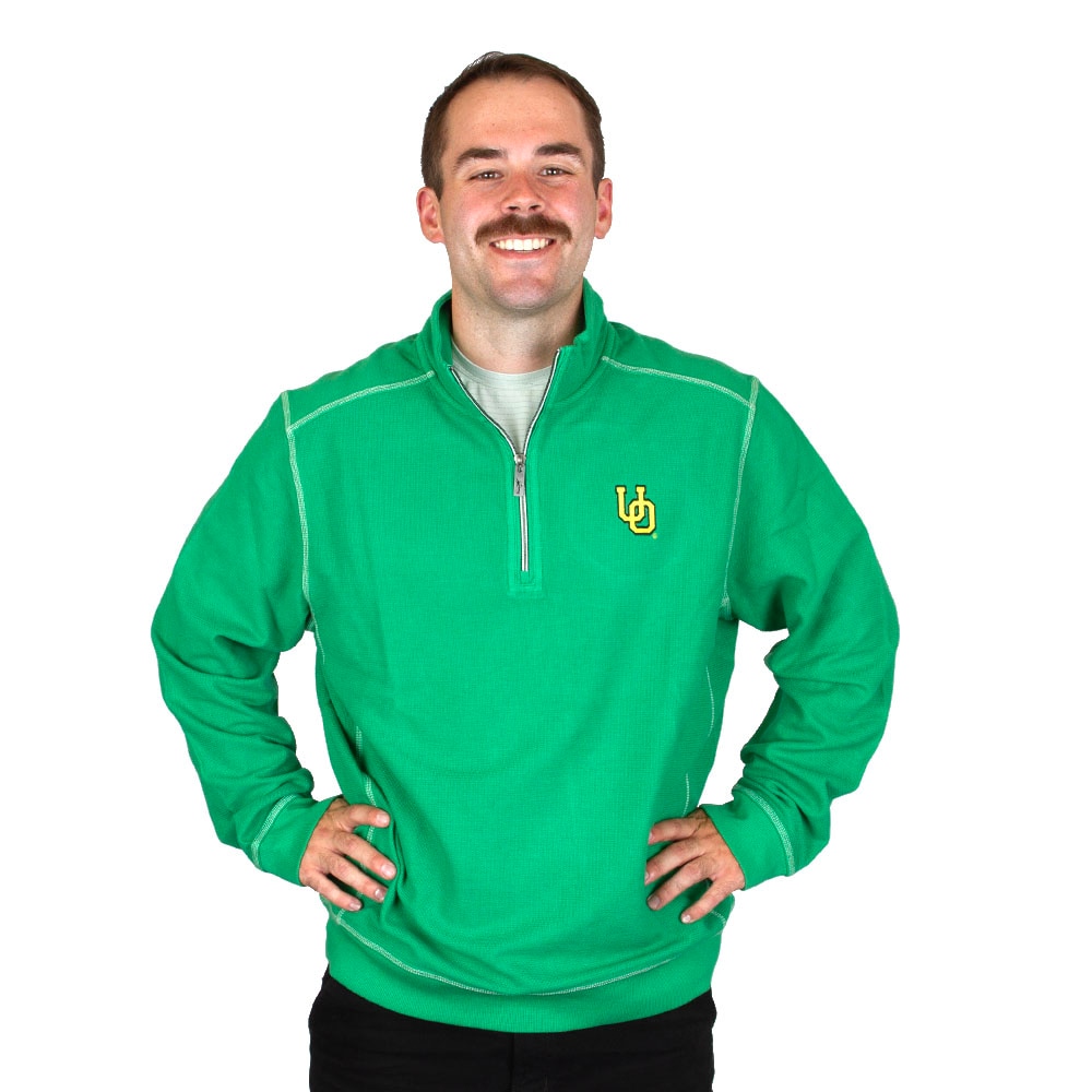 Interlocking UO, Tommy Bahama, Green, Pullover, Cotton Blend, Men, Pigment dye, Sold textured, Sweatshirt, 1/4-zip, 924509